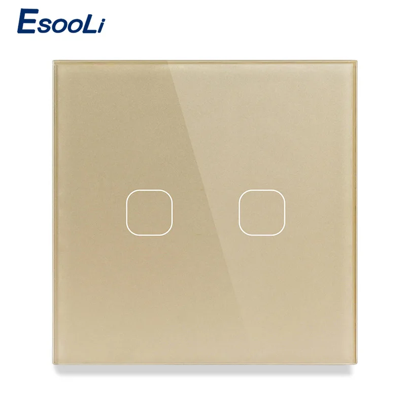 Esooli AC220V, 2 Gang 1Way светильник стены Сенсорный экран переключатель сенсорный выключатель света ЕС Стандартный сенсорный выключатель 4 цвета с украшением в виде кристаллов Стекло Панель сенсорный выключатель