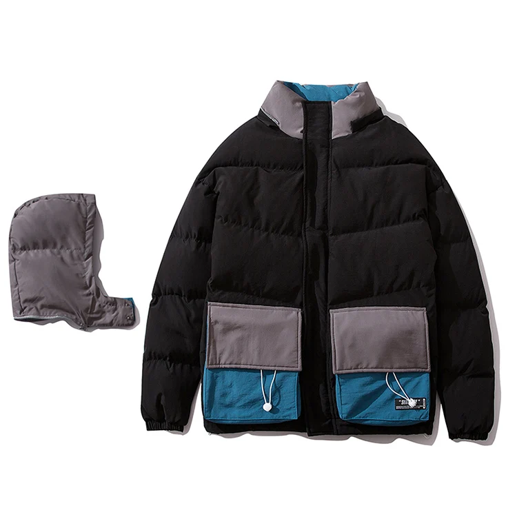 LENSTID, зимняя мужская куртка, стеганая парка, в стиле хип-хоп, уличная ветровка, с карманом, Harajuku, Ретро стиль, цветной блок, с капюшоном, Тренч, пальто