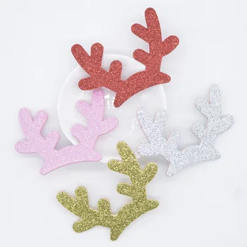 

8Pcs 76*52mm Padded Double Sided Glitter Fabric Antlers Applique for DIY Hat Headwear Head Buckle Hairpin Handmade Accessory L80