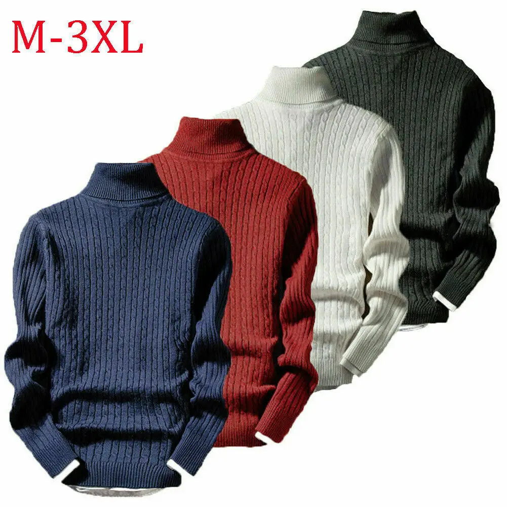 

New Men's Winter Warm High Neck Jumper Sweater Turtleneck Knitwear Stretch Slim Tops Black Pullover Sweaters