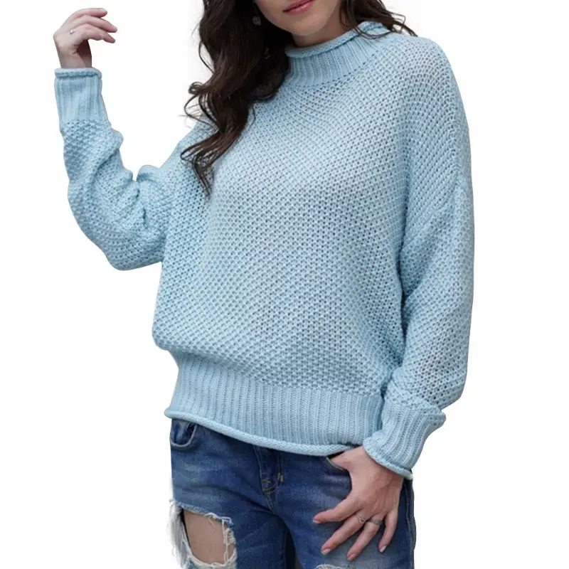 

2019 Winter New Women Loose Pullover Sweater Oversized Jumper Half-Collar Mock-Turtleneck Solid Knitted Clothes Autumn Sweaters