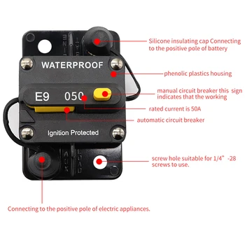 

F433-50A 50 Amp Flush-Mount Circuit Breaker with Manual Reset High Amp Switchable, Waterproof