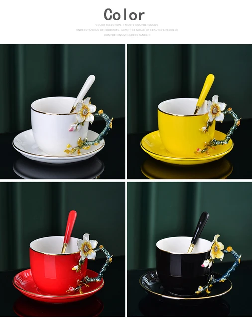 Luxury Enamel Glass Tea Cup/Coffee Mug W/Spoon & Coaster Signed ARC 35CL w/  Box