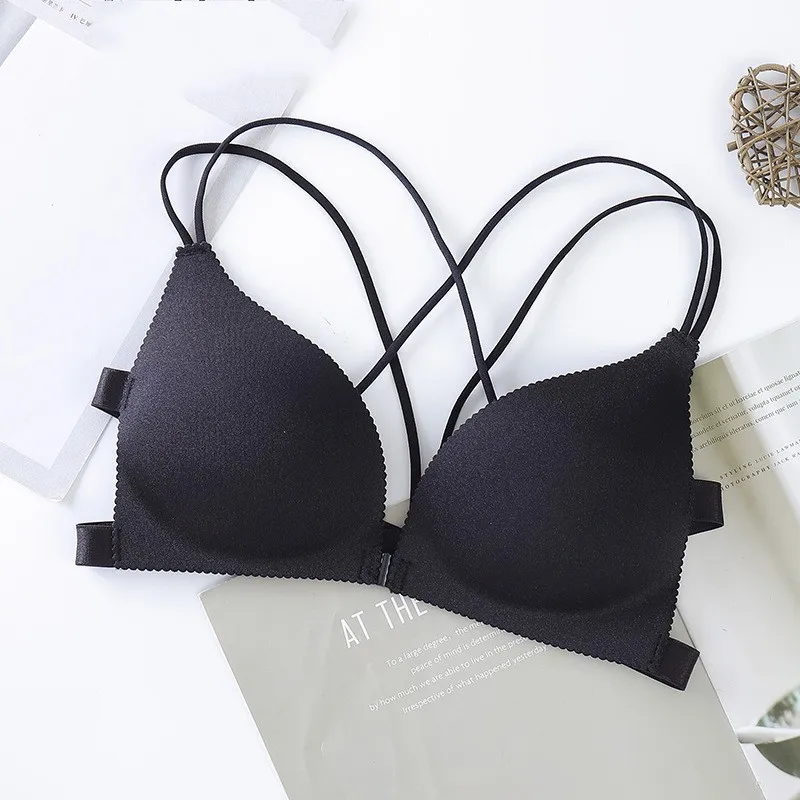 Women Front Closure Padded Back Beautify Bra Sexy Wire Free Ladies Push Up  Gift 