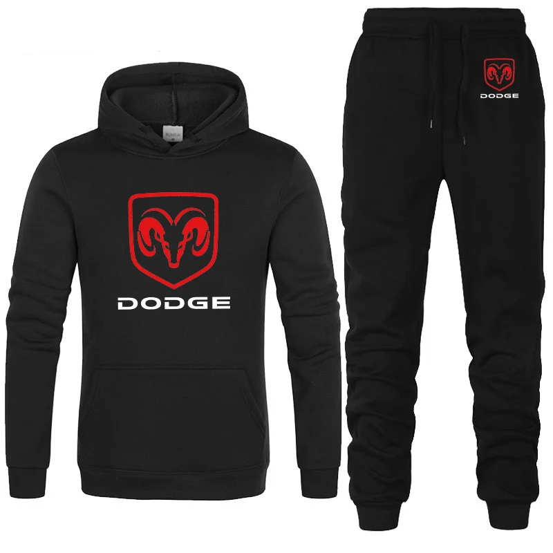Мужские толстовки с капюшоном с логотипом Dodge Car, унисекс, модная мужская толстовка с капюшоном в стиле хип-хоп, harajuku, повседневные флисовые худи, штаны, костюм из 2 предметов