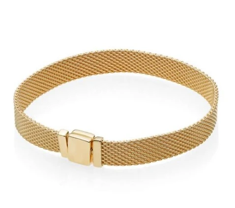 925 пробы серебряный браслет золотого цвета Блестящий тканый сетчатый рефлексион браслет подходит для женщин шарик Шарм ювелирные изделия