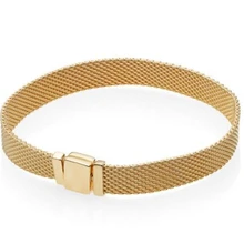 925 пробы серебряный браслет золотого цвета Блестящий тканый сетчатый рефлексион браслет подходит для женщин шарик Шарм ювелирные изделия