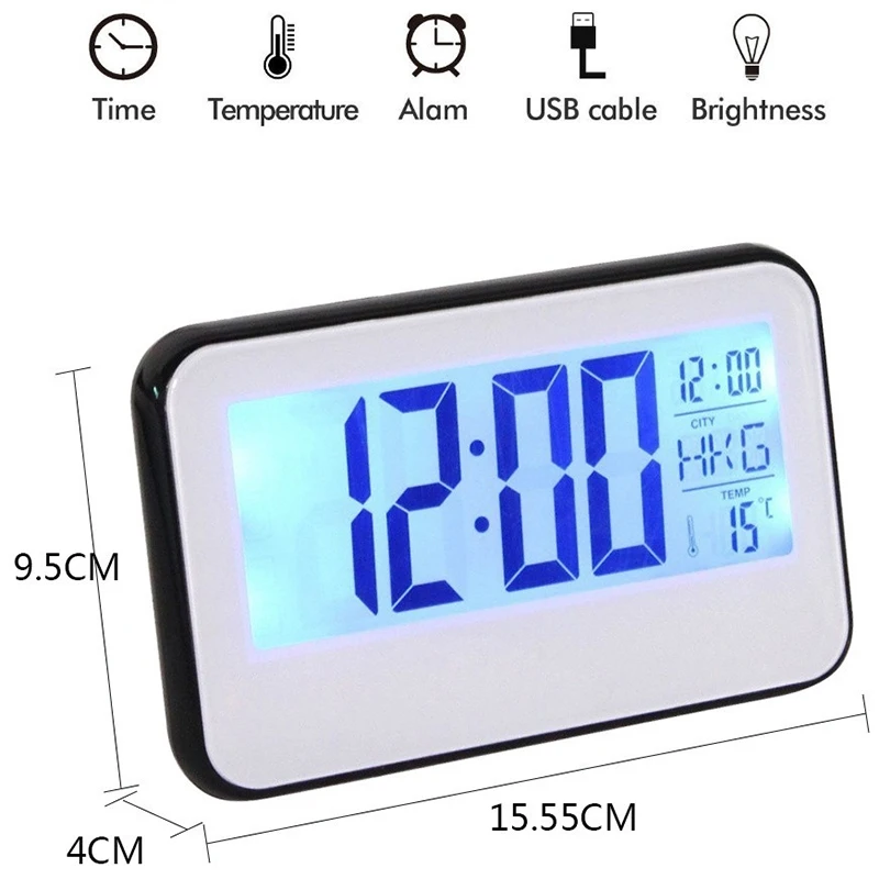  Led Digital Alarm Clocks Date Week Temperature Electronic Table Watch Voice Control Night Light Sno