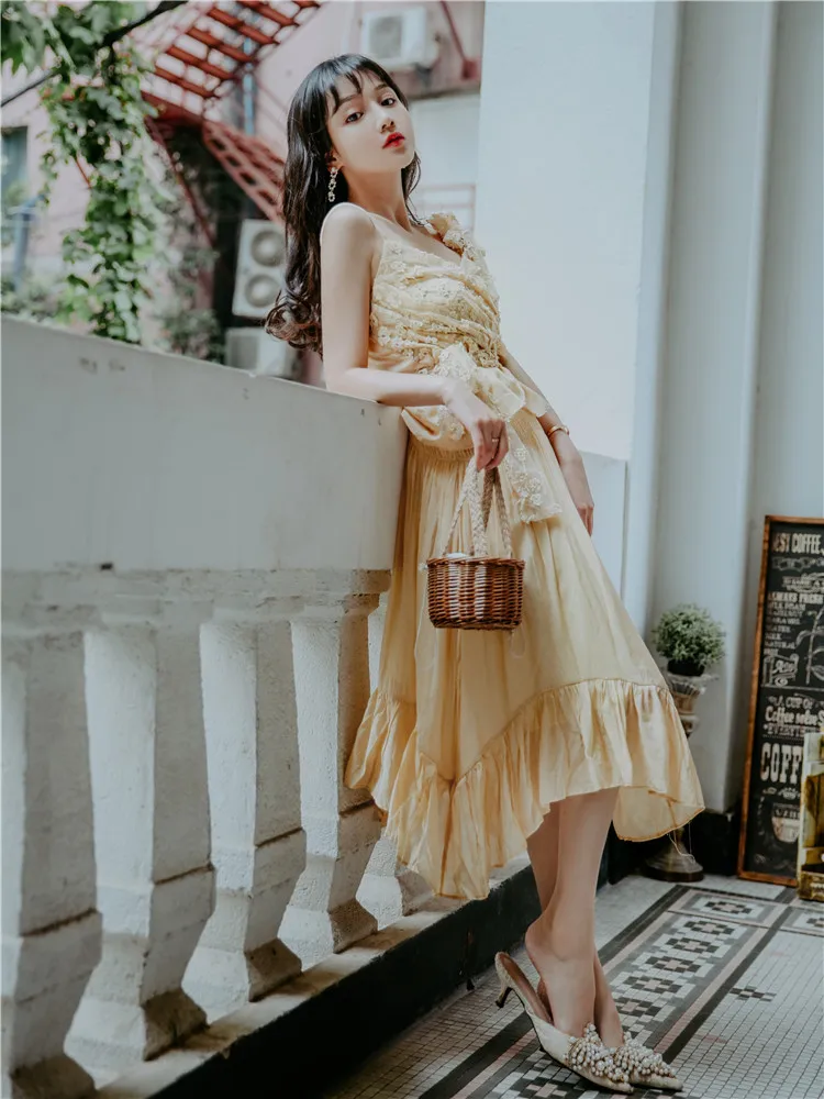 

Literature And Art Retro Fairy Two-Piece Set Embroidery Holiday Dress