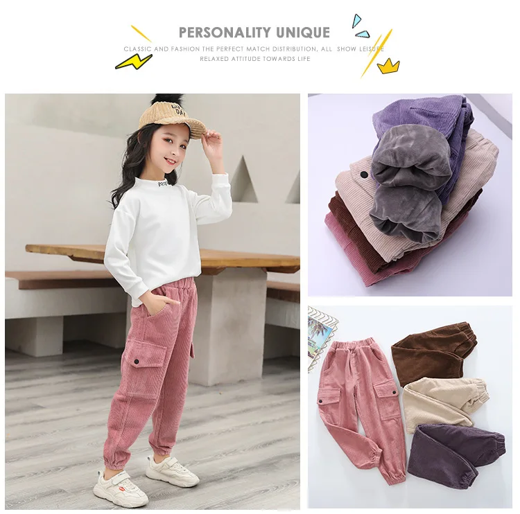 Big Girls Thicken Corduroy Pants Kids Winter Warm Cargo Pants New 4-13Y Children's Wear Girl Cotton-padded Trousers Costume