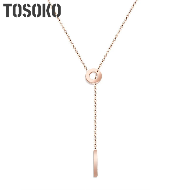 TOSOKO модные Titanium стали и надписью LOVE кулон свитер цепь колье для ключиц женщин из нержавеющей ювелирные
