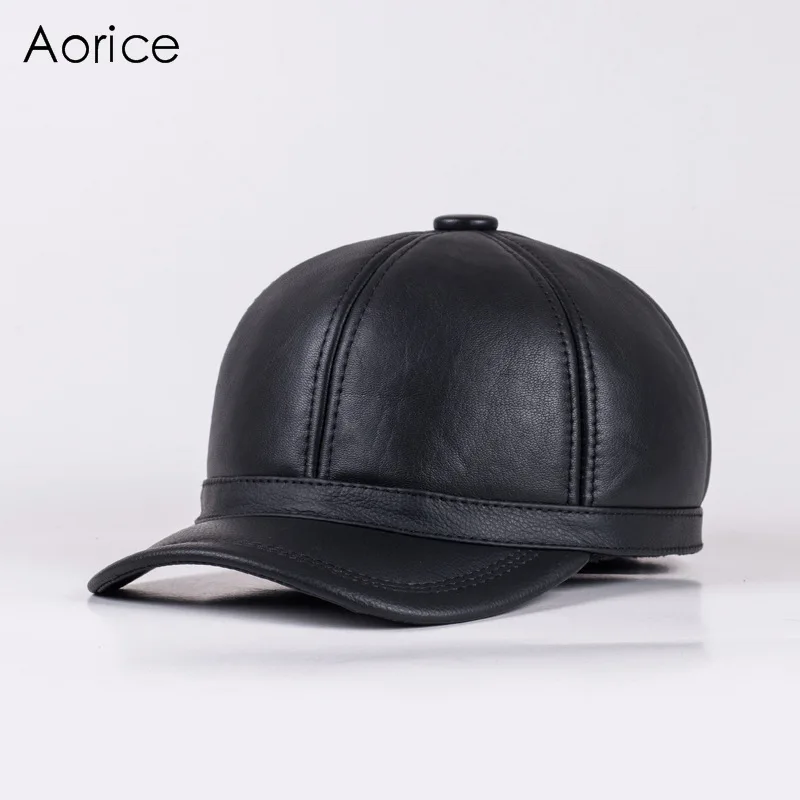 black 1 Aorice, модная мужская бейсболка из натуральной кожи, шапка, брендовая зимняя новинка, мужские шапки из натуральной коровьей кожи/кепка s, 4 цвета, HL129 - Цвет: black 1