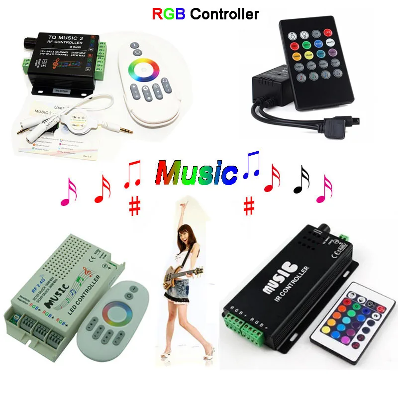 

Wholesale 20 Keys 24 Keys 2.4G music controller DC12-24V RGB Sound Sensitive remote music 2 for 5050 3528 led strip light lamp