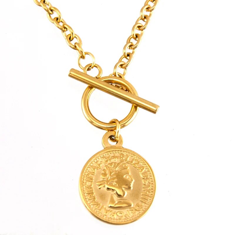 Coin-gold S. steel монета карта замок сердце WO мужской чокер святое длинное мужское ожерелье золотого цвета тумблер ожерелье де мода колье Boho подарок - Окраска металла: Coin-gold