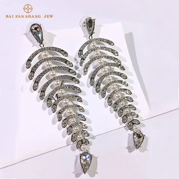

SWA New Polar Besti Fringed Fishbone Pearl Earrings Arctic Ring Fishbone Decoration Crystal Pearl Earrings Female Jewelry Gift