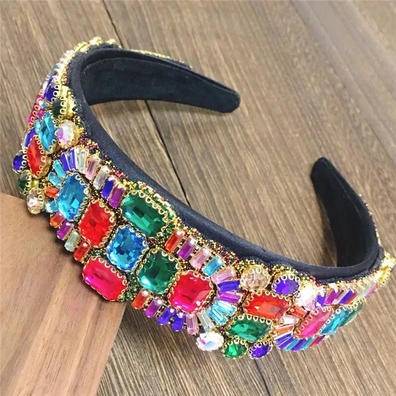 Colorful Baroque Rhinestone Headband Hairbands For Women Retro Crystal Rhinestone Hairband Hair Accessories For Party Wholesale