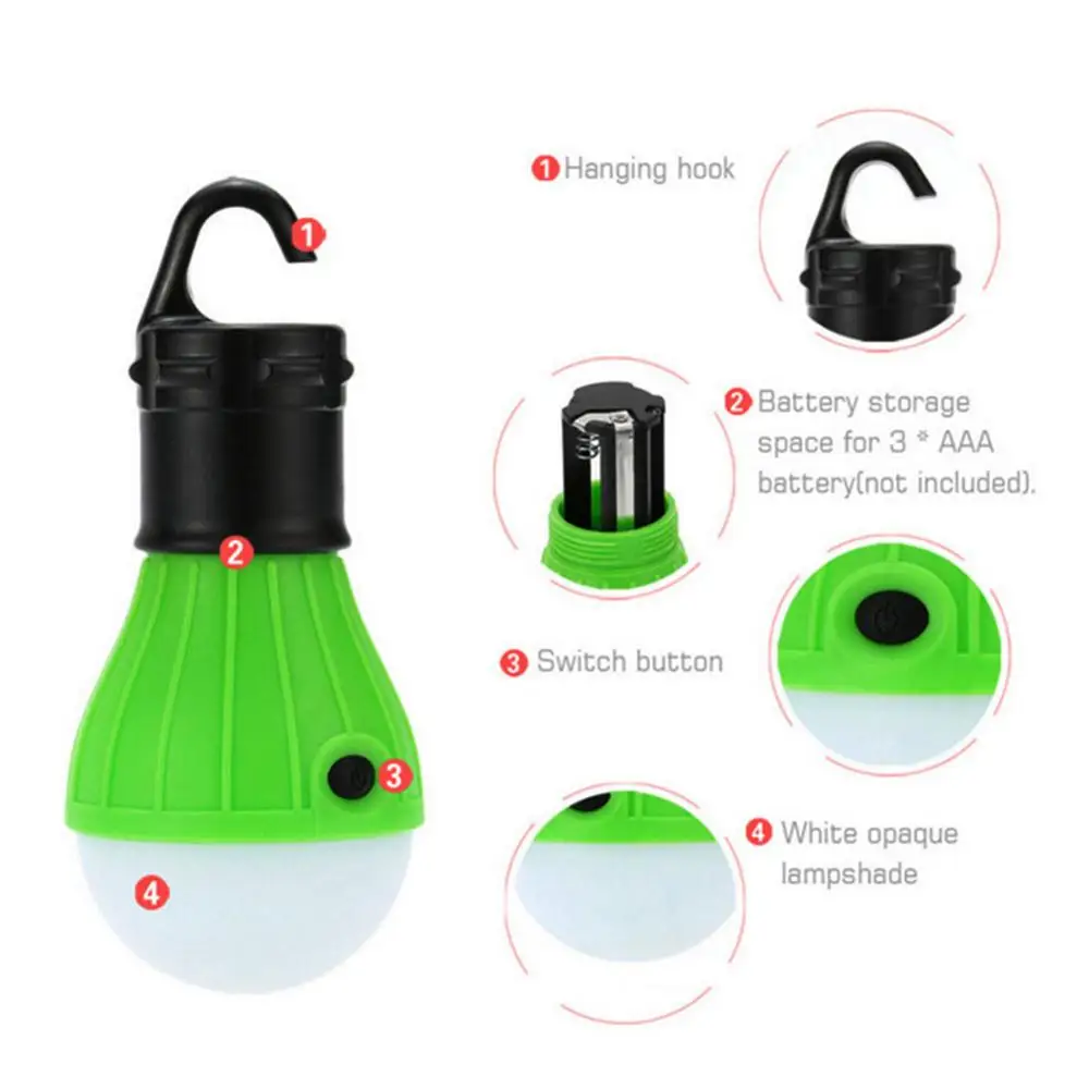 

Portable Mini Lantern Tent Light LED Bulb Emergency Lamp Waterproof Hanging Hook Flashlight For Camping 4 Colors Use 3*AAA
