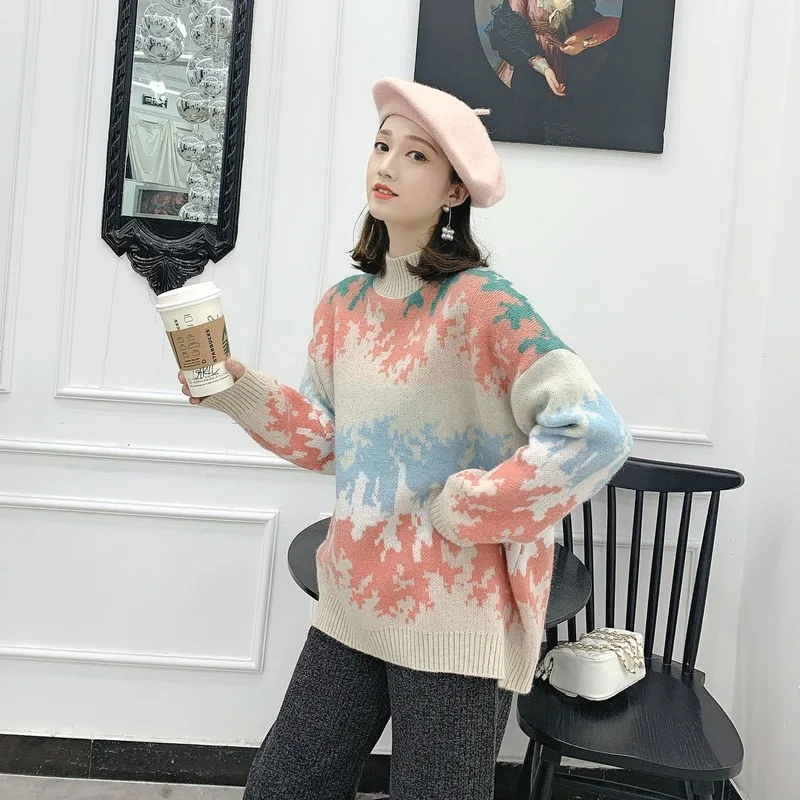 Fashion 2019 new camouflage pullover women's sweater small Xiangfeng net red loose fashion women's sweater. turtleneck sweater Fashion 2019 new camouflage pullover women's sweater small Xiangfeng net red loose fashion women's sweater. turtleneck sweater