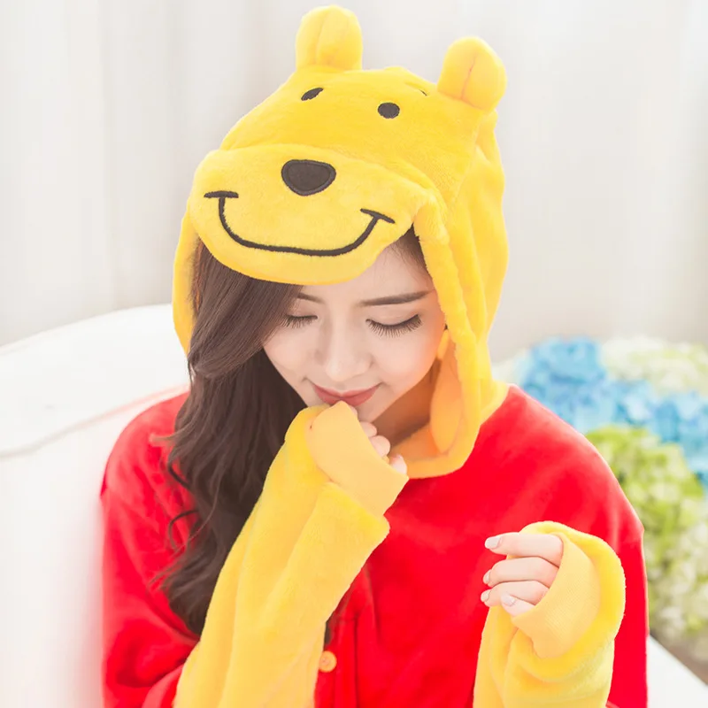 

Halloween Homecoming Costume Unisex Adult Onesie Flannel Animal Anime Zipper Winnie Bear Cosplay Costume