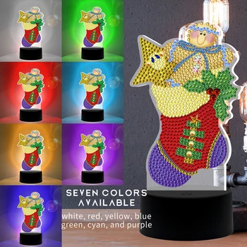 

5D DIY Special Shape Diamond Painting Diamond Embroidery Christmas Stocking LED Light DIY Mosaic Home Ornament Desktop Lamp