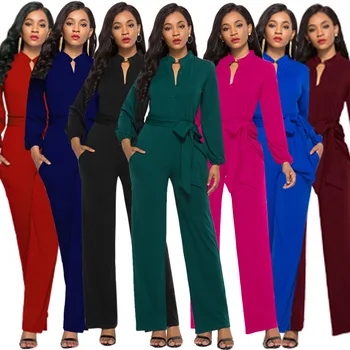 

Women bandage long sleeve v-neck wide leg pants rompers women jumpsuit sexy jumpsuits for women 2019 women jumpsuit romper