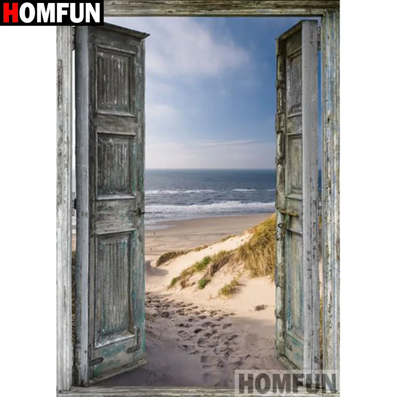 Квадратная/круглая Алмазная 5D картина HOMFUN сделай сам вышивка крестиком дверь