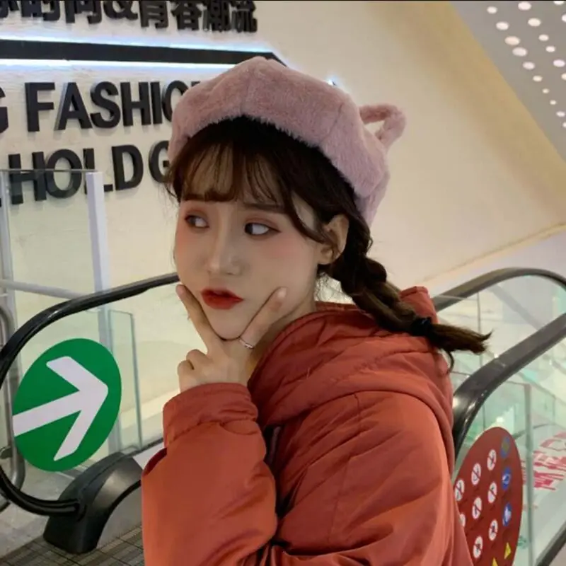 HANGYUNXUNHAO, шапка принцессы, милая Лолита, японский стиль, Mori Girl, Kawaii, кошачьи ушки, зимняя шапка, теплый шерстяной берет, ручной берет, шапка