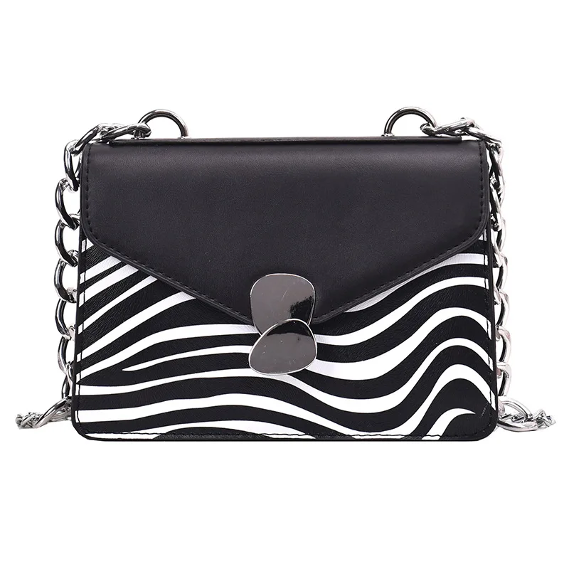 Простые сумки-мессенджеры с рисунком зебры, женские высококачественные сумки на плечо с металлической цепочкой, дамская модная сумка через плечо с замком, с клапаном - Цвет: black