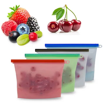 

Food Storage Fresh-Keeping Bags Zip Lock Silicone Leakproof Top Reusable Kitchen Fruits Lunch Vegetable Freezer Seal Containers