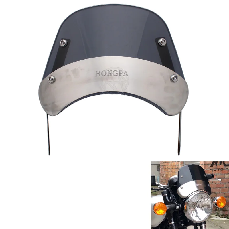 

Smoke ABS+Chrome Aluminum Motorocycle Windshield Wind Deflector Windscreen Universal for Harley Honda Yamaha