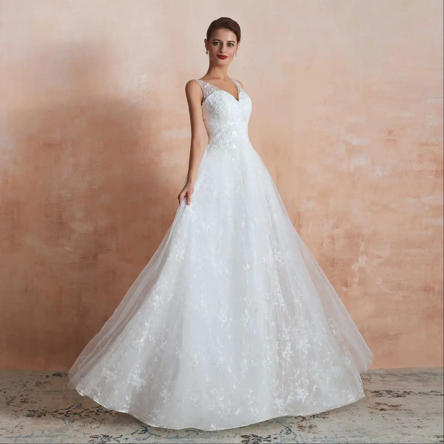 Свадебное платье Vivian's Bridal Boho с цветочным принтом, сексуальное свадебное платье с двойным v-образным вырезом и блестками, с кружевной аппликацией, с коротким шлейфом, открытое свадебное платье