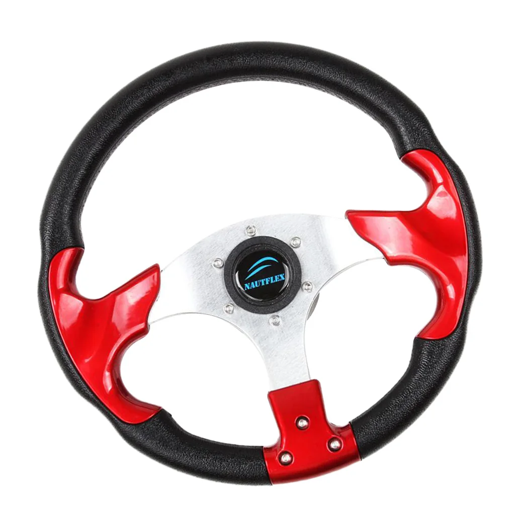 Boat Steering Wheel w/ Polished Chromed Spoke & Center Inserts Keyed Hub
