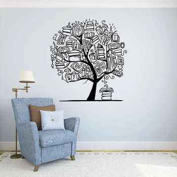 

Tree with Books Wall Decal Library Vinyl Sticker Education Home Art Design Murals Modern Room Interior SK56