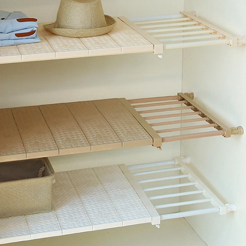 Retractable Closet Organizer Shelf Adjustable Kitchen Cabinet Storage Holder Cupboard Rack Wardrobe Organizer Bathroom Shelf
