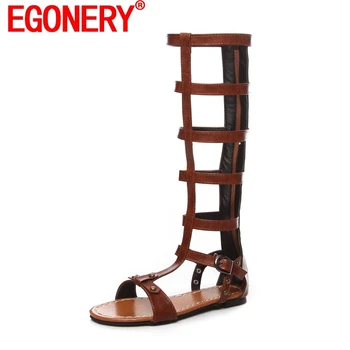 

EGONERY women casual summer boots ladies flat heels open toe back zipper buckle shoes outside sandals plus size cheap shoes 2020