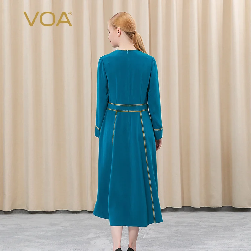 VOA Heavyweight Silk 30 at mi qing Blue round Neck