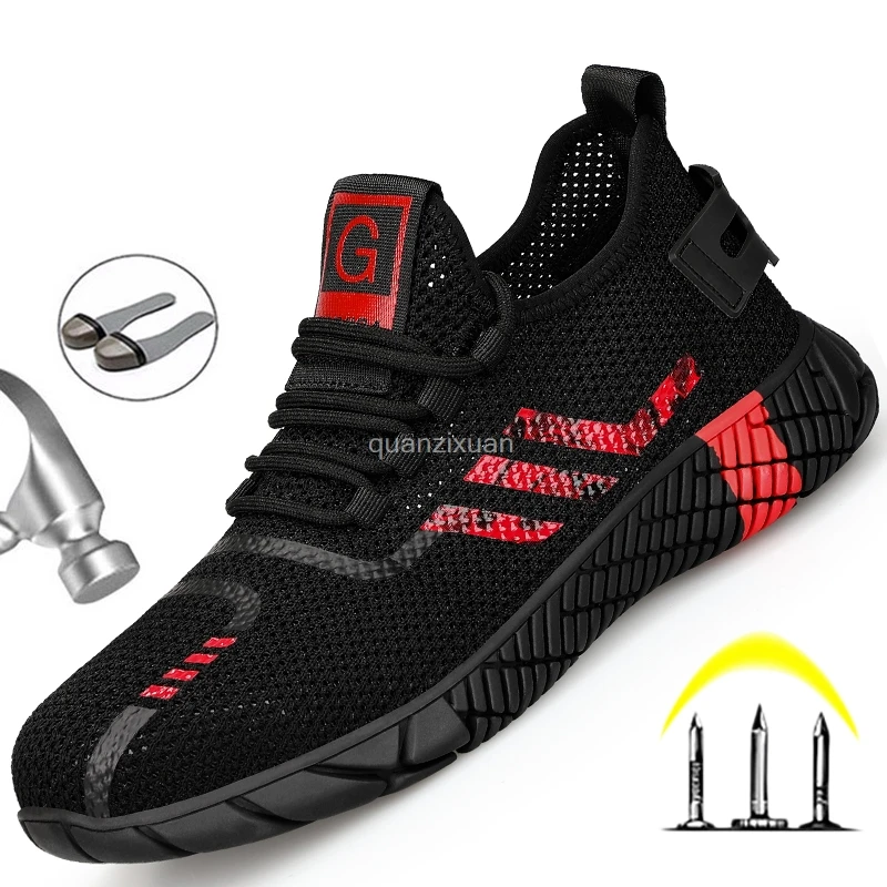 Zapatos de seguridad transpirables para hombre, botas de trabajo antideslizantes con punta de acero, zapatos indestructibles a prueba de perforaciones, novedad de verano de 2021
