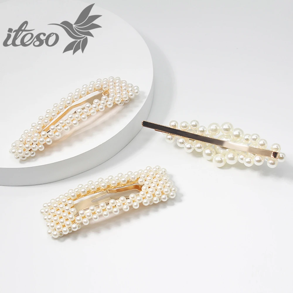 

ITESO High Quality Imitated Pearl Hair Clips For Women Fashion HairPins Temperament Hair Accessories Handmade Hair Barrette