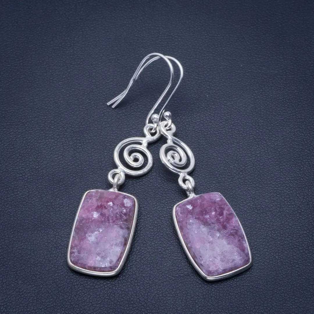 Натуральный лепидолит ручной работы уникальный цикл 925 пробы серебряные серьги 2