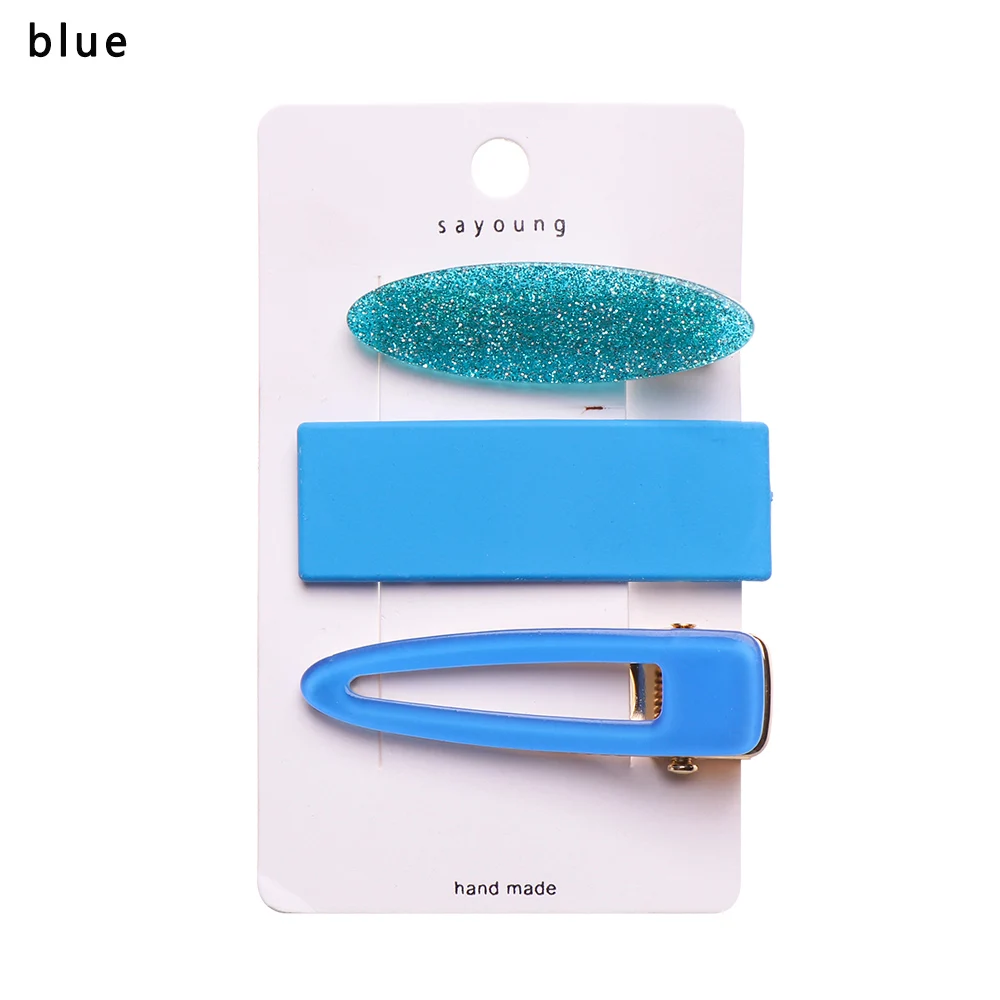 blue 3 шт./компл. милые Карамельный цвет Заколки для волос для Для женщин и девочек Симпатичные Желе Цвет геометрические корейский стиль заколки для волос с блестками женские аксессуары для волос - Цвет: blue