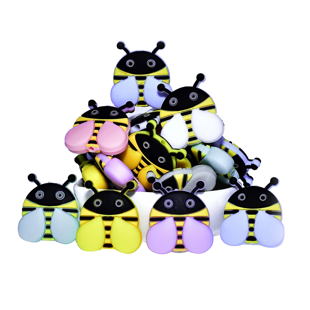 

Mabochewing 5pcs Cute Cartoon Honey Bee Shape Food Grade Pacifier Necklace Teether Accessories Silicone Baby Teething Beads