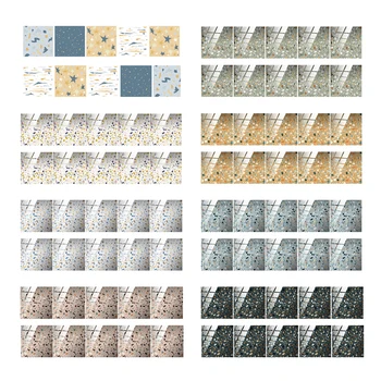 10pcs Retro Ceramic Tile Stickers Set Waterproof Pearl Film Decorative Wall Decals Home Easy Clean Floor Stickers for Kitchen