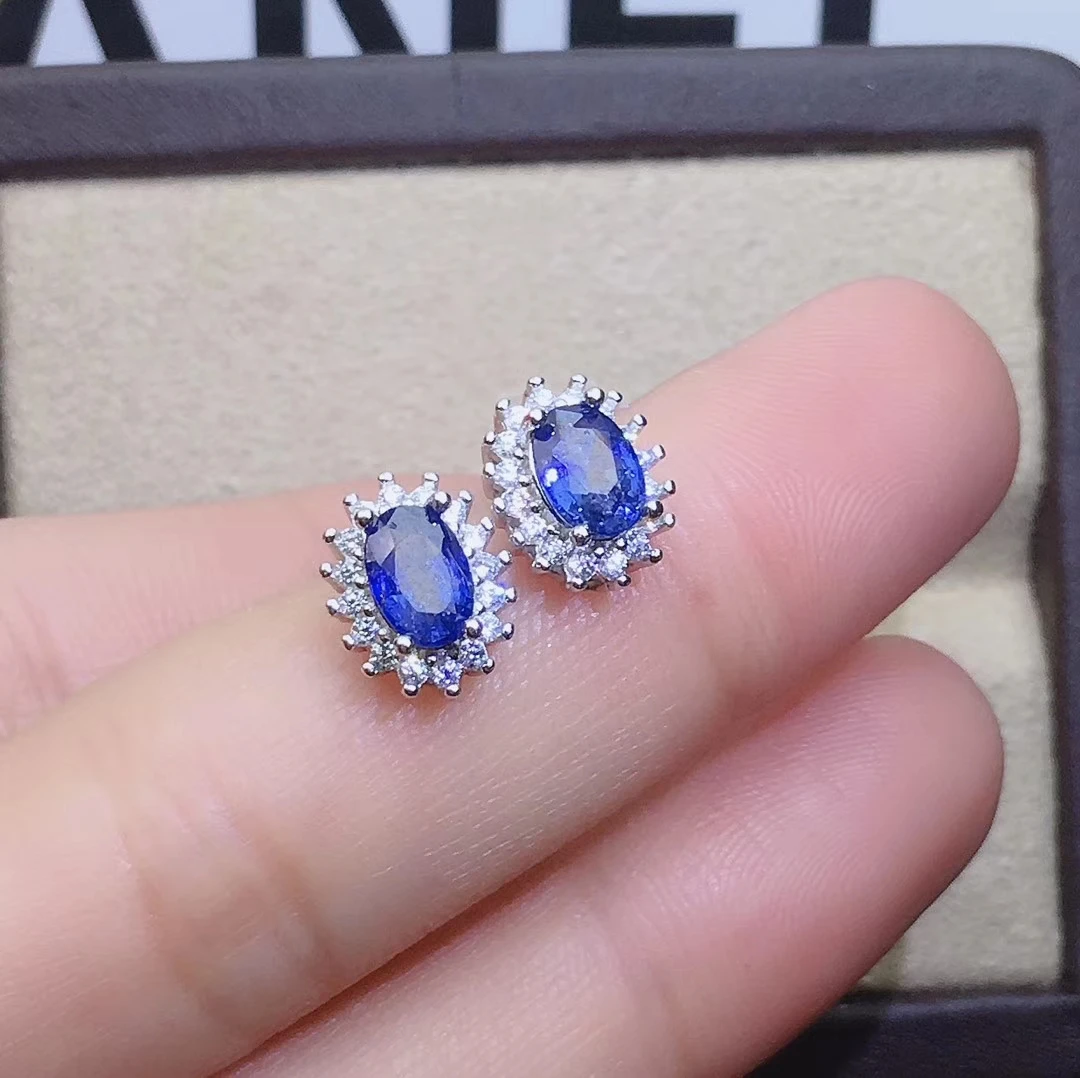 Натуральный синий сапфир, кольцо, ожерелье, серьги, натуральный драгоценный камень, ювелирный набор, S925 серебро, Элегантные Простые круглые женские вечерние ювелирные изделия
