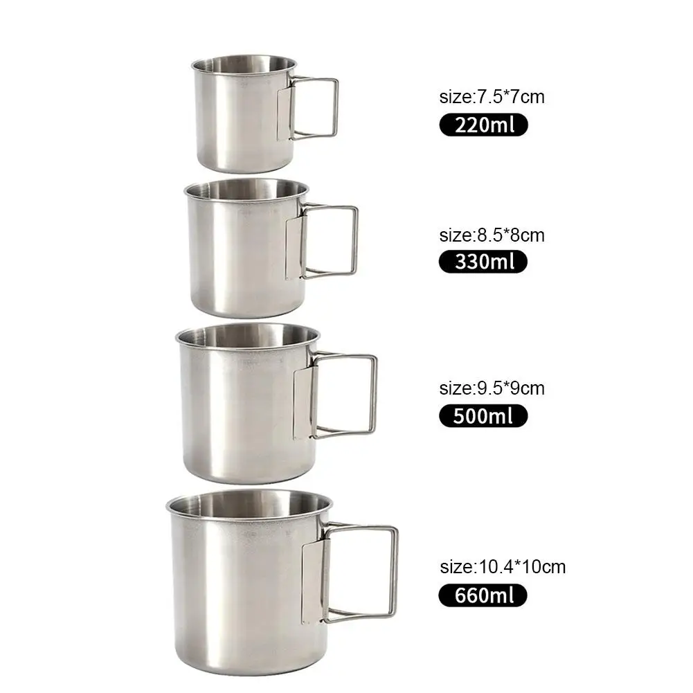 4PCS/Set Stainless Steel Camping Cup With Handle Reusable Eco-Friendly Cup For Travel Portable Ligh
