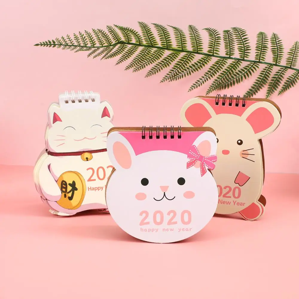 

1PC 2020 Cute Cartoon unicorn Pig Series Mini Coil Table Calendars Desk Calendar planner agenda 2020 Office School Supplies