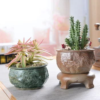 

New Base Flower Pot Combination Stoneware Corrosion-resistant Retro Chinese Small Potted Container