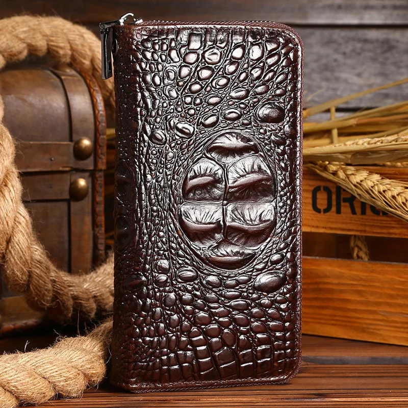 

Direct Selling Crocodile Pattern Oil Wax Cowhide Long Wallet Genuine Leather Business Wallet Wallet on Behalf
