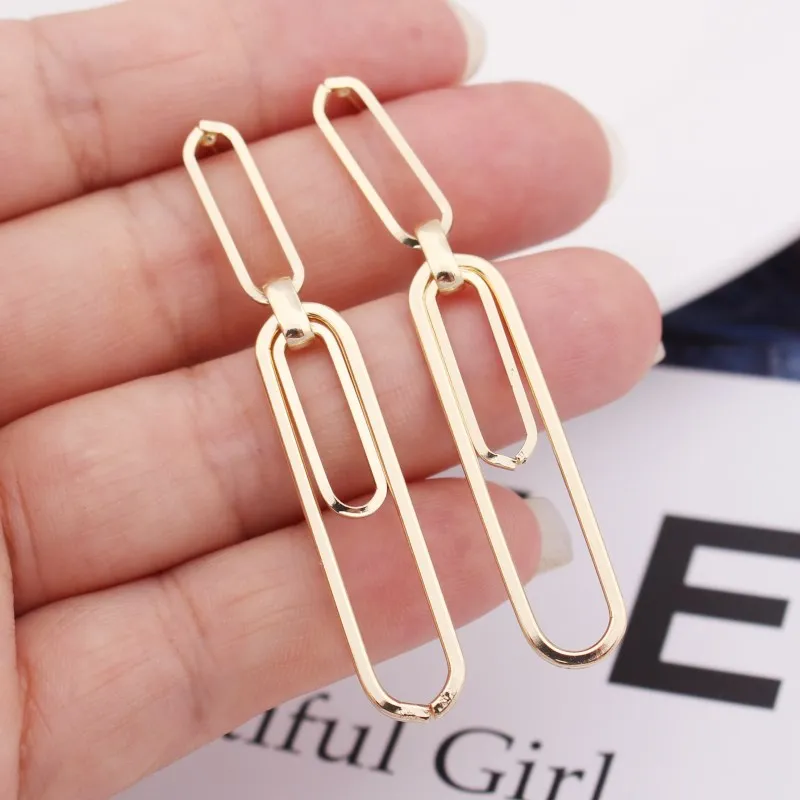 Simple Jewelry Gold Silver Color Geometric Paper Clip Drop Earrings for Women New Fashion Ladies Long Earrings Brincos