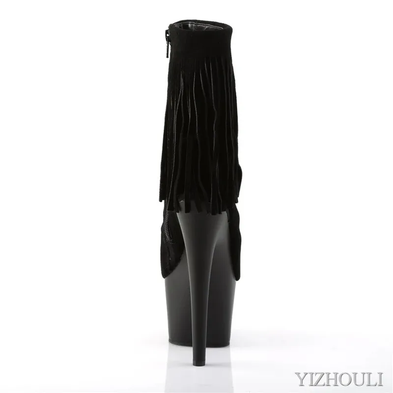 17 cm stiletto heels, sexy 7 inch ankle boots, fringed fish toe uppers, party club, model pole dancing shoes