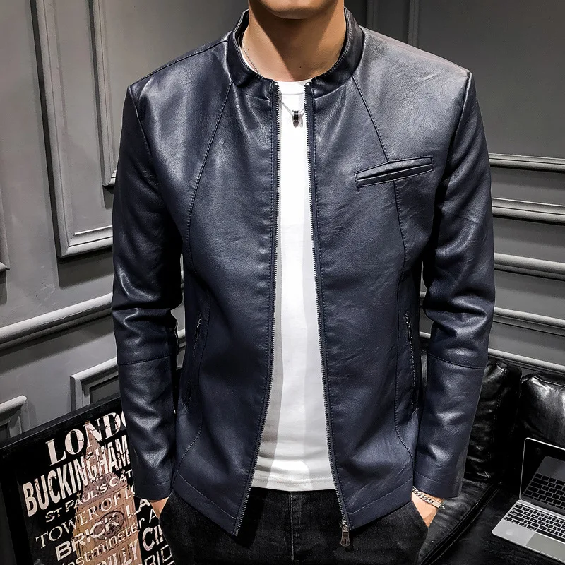 

2019 Autumn New Style Fashion Man Leather Coat Korean-style Slim Fit Spring And Autumn Men PU Leather Jacket-Style Motorcycle